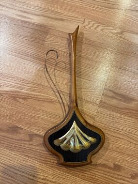 Mid-Century Wood Wall Hook with Brass Shell Accent - Brown